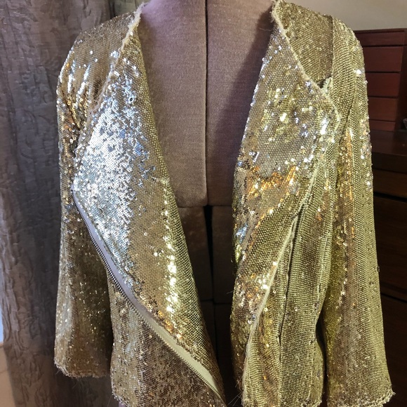 Gold sequin cropped Moto jacket - Picture 3 of 4